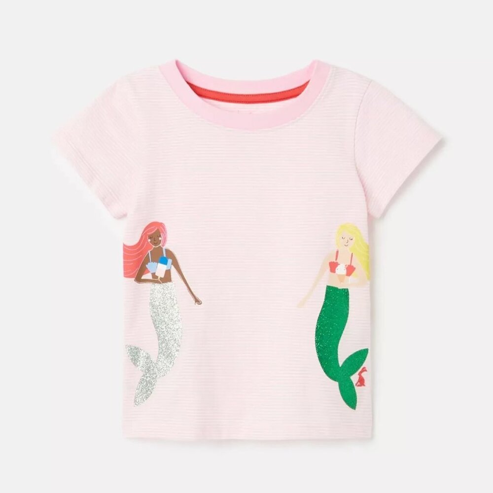 Joules Girls Pixie Mermaid Striped Tee - Like New - Pink & White - Size 8